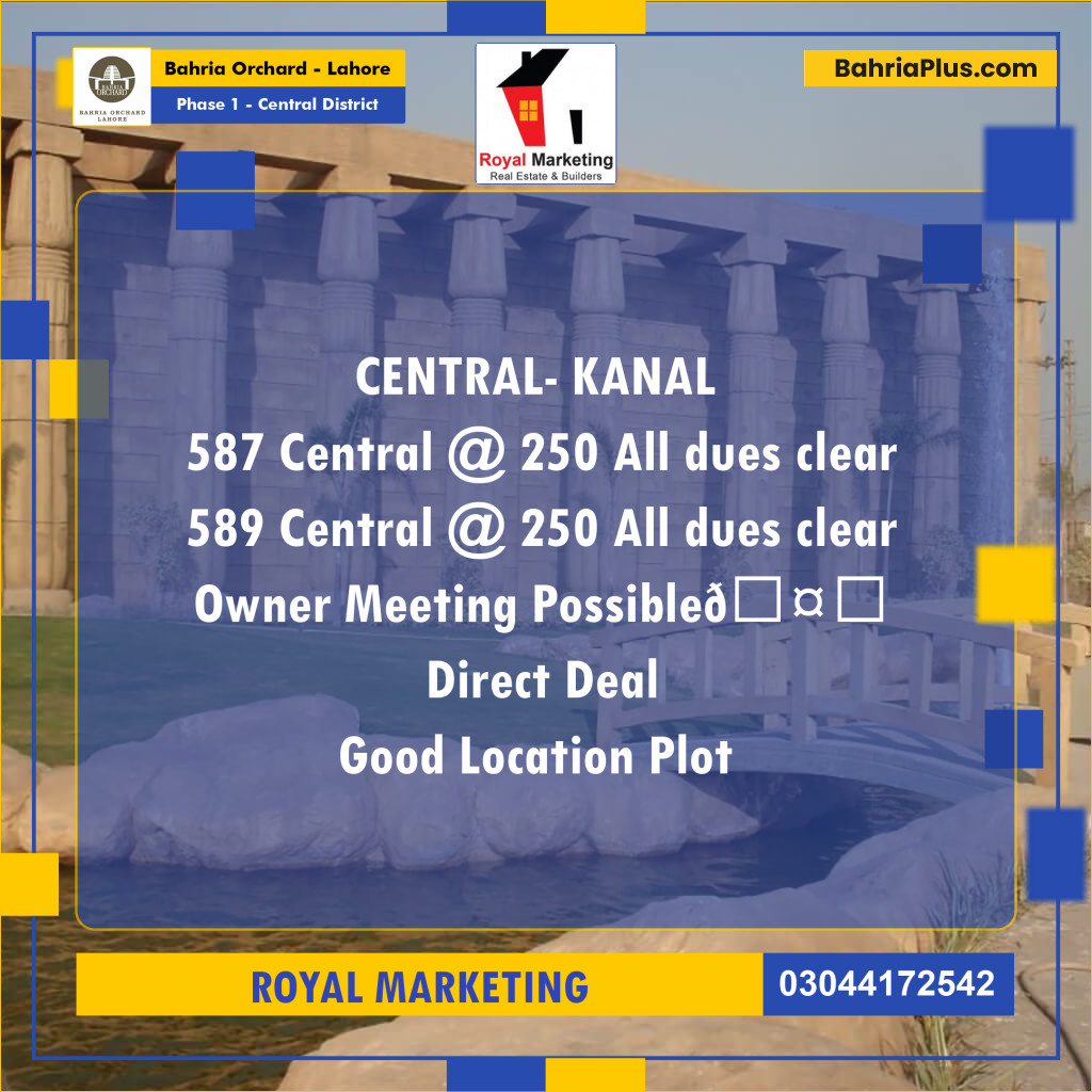 Residential Plot for Sale in Phase 1 - Central District -  Bahria Orchard, Lahore - (BP-179327)