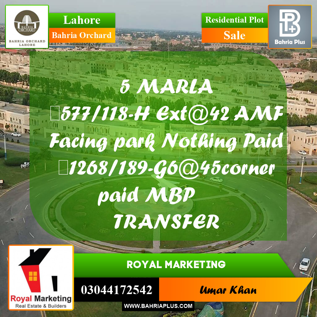 Residential Plot for Sale in Bahria Orchard, Lahore - (BP-179334)