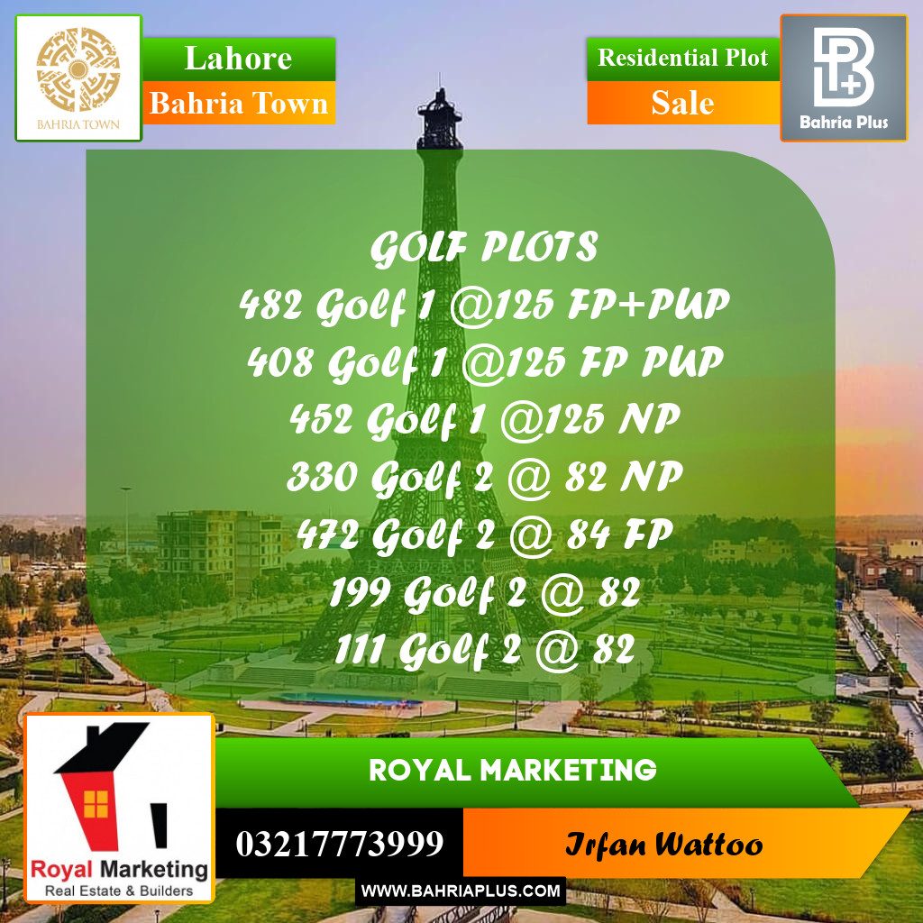 Residential Plot for Sale in Golf Phase 1 -  Bahria Town, Lahore - (BP-179343)