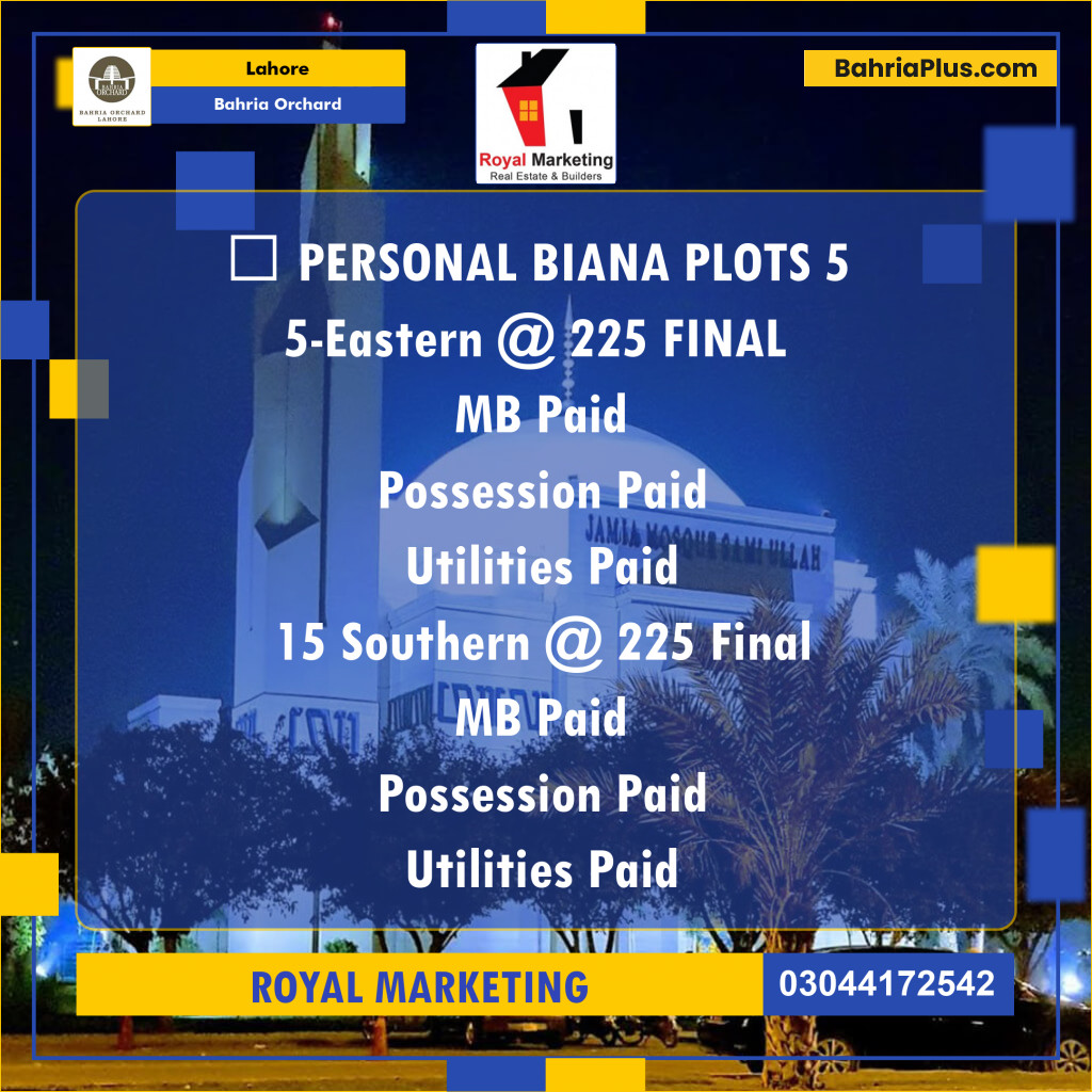 Residential Plot for Sale in Phase 1 - Eastern District -  Bahria Orchard, Lahore - (BP-179345)