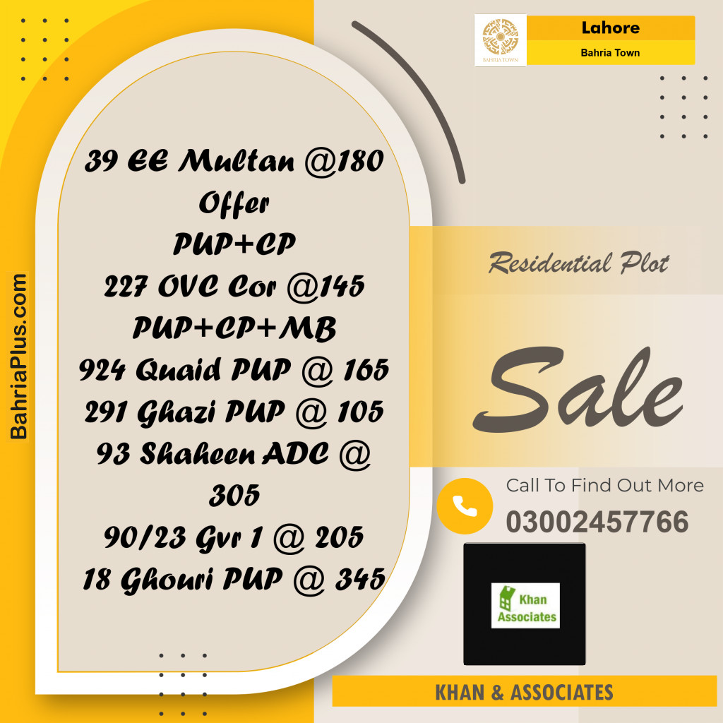 Residential Plot for Sale in Sector D - EE Multan Block -  Bahria Town, Lahore - (BP-179354)