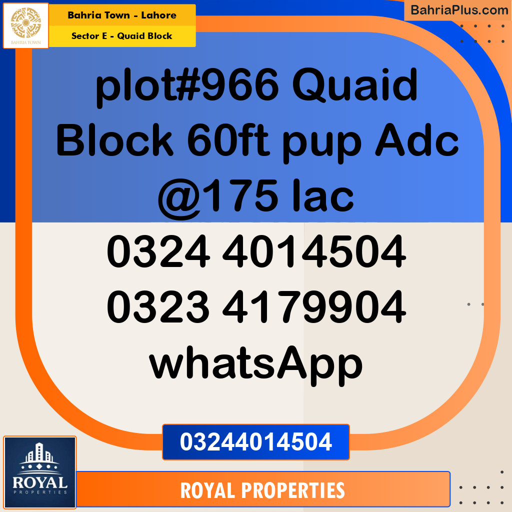 Residential Plot for Sale in Sector E - Quaid Block -  Bahria Town, Lahore - (BP-179387)