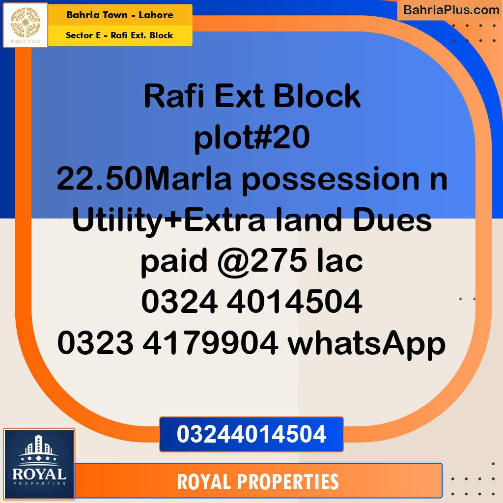 Residential Plot for Sale in Sector E - Rafi Ext. Block -  Bahria Town, Lahore - (BP-179411)
