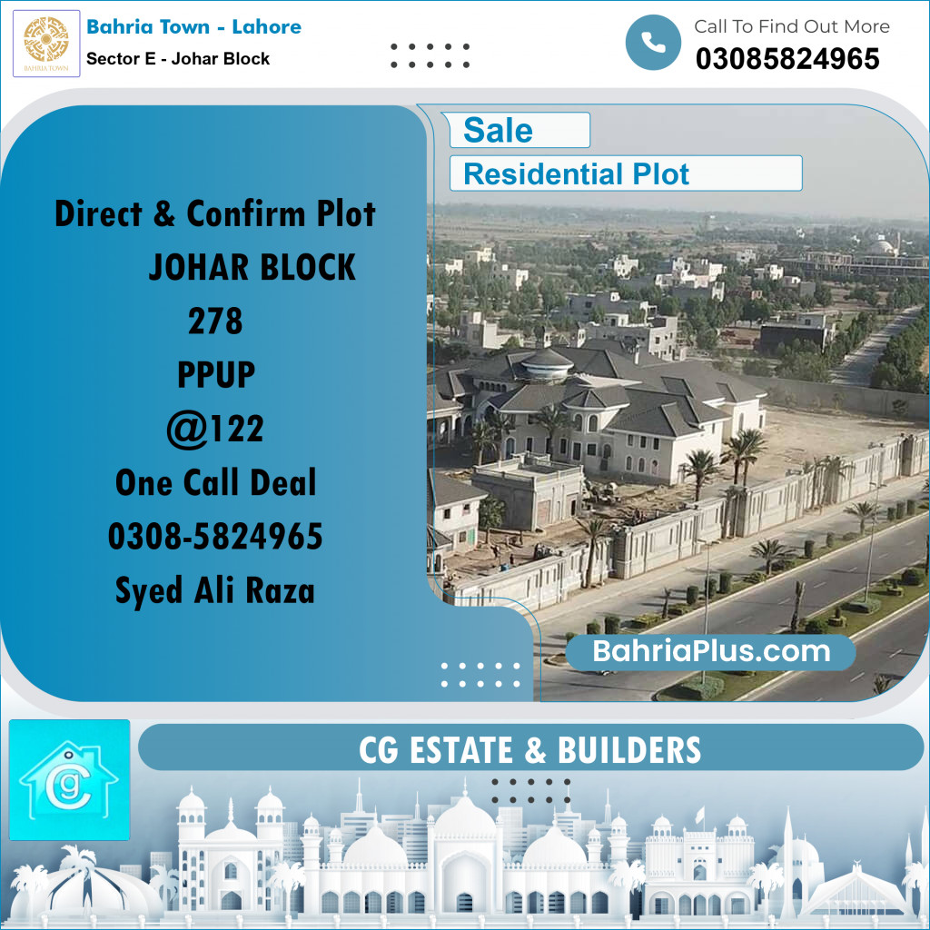 Residential Plot for Sale in Sector E - Johar Block - Bahria Town, Lahore - (BP-179544)