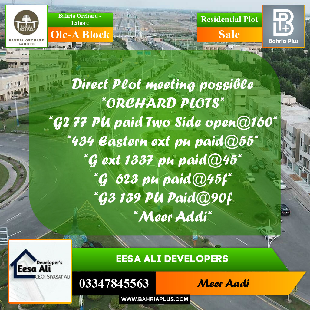 Residential Plot for Sale in OLC-A Block -  Bahria Orchard, Lahore - (BP-179548)