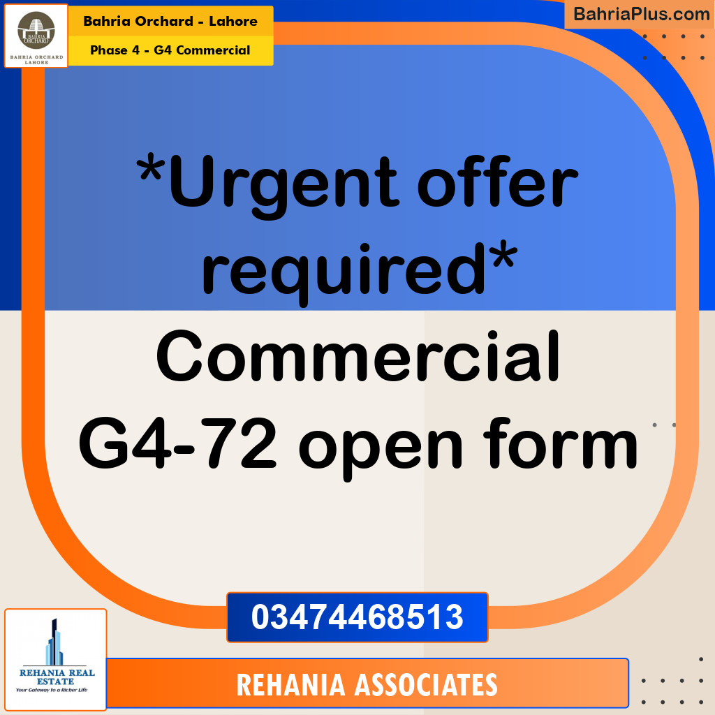 Commercial Plot for Sale in Phase 4 - G4 Commercial -  Bahria Orchard, Lahore - (BP-179579)