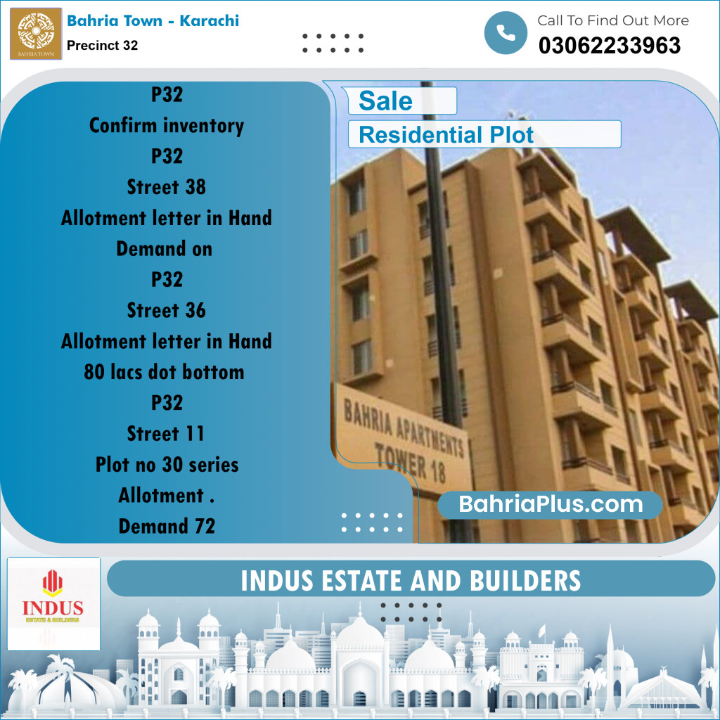 250 Sq. Yards Residential Plot for Sale in Precinct 32 -  Bahria Town, Karachi - (BP-179587)