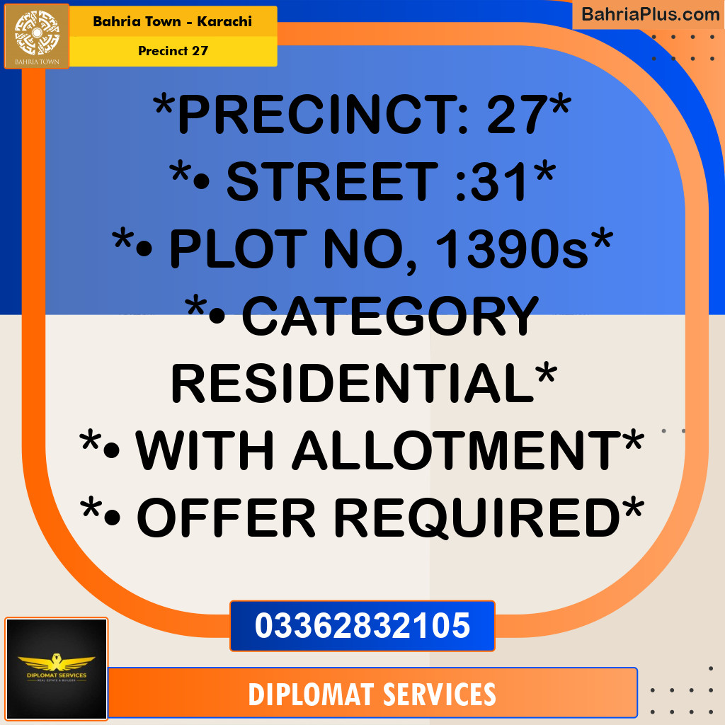 Residential Plot for Sale in Precinct 27 -  Bahria Town, Karachi - (BP-179589)