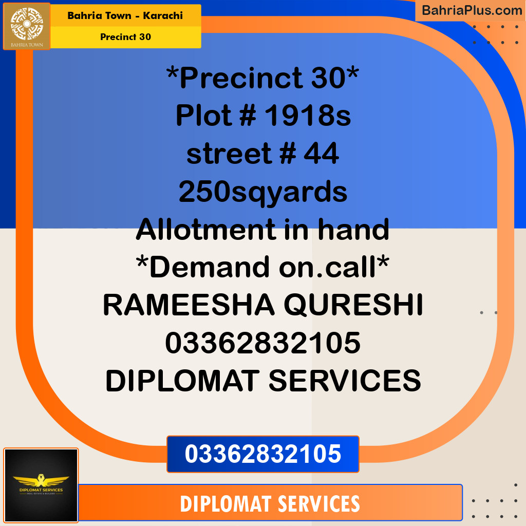 250 Sq. Yards Residential Plot for Sale in Precinct 30 -  Bahria Town, Karachi - (BP-179591)