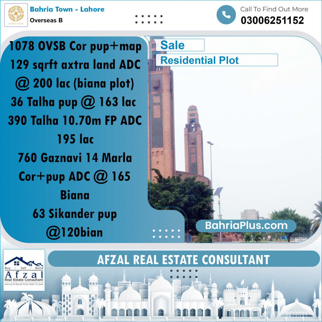 Residential Plot for Sale in Overseas B -  Bahria Town, Lahore - (BP-179595)