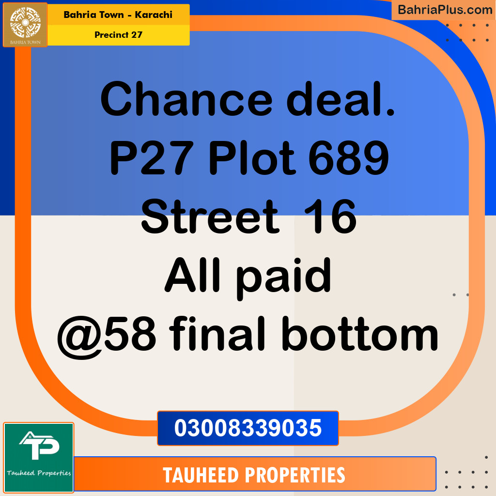 Residential Plot for Sale in Precinct 27 -  Bahria Town, Karachi - (BP-179602)