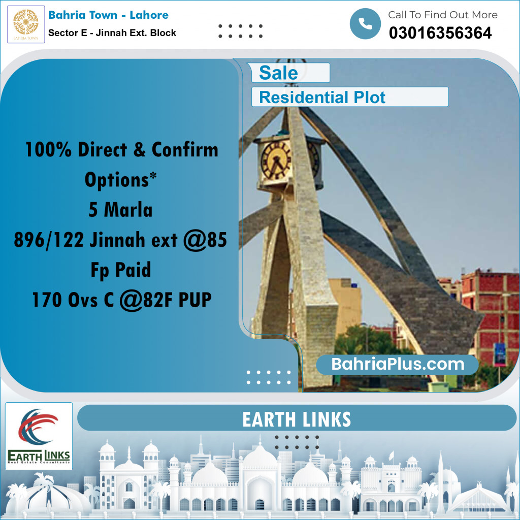 Residential Plot for Sale in Sector E - Jinnah Ext. Block -  Bahria Town, Lahore - (BP-179616)