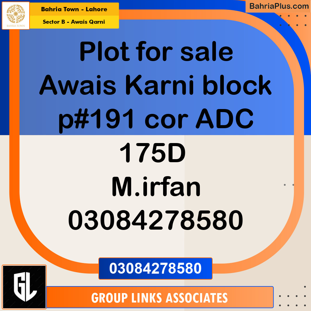 Residential Plot for Sale in Sector B - Awais Qarni - Bahria Town, Lahore - (BP-179623)