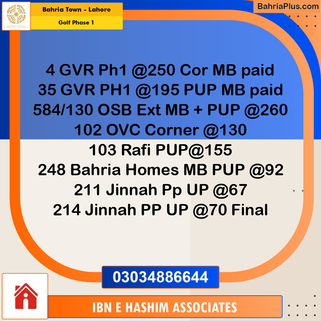 Residential Plot for Sale in Golf Phase 1 -  Bahria Town, Lahore - (BP-179633)