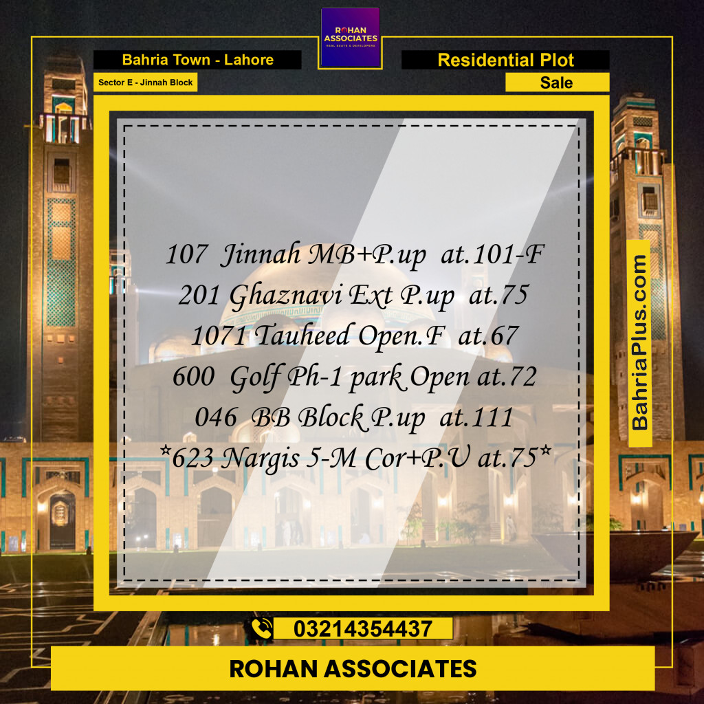 Residential Plot for Sale in Sector E - Jinnah Block -  Bahria Town, Lahore - (BP-179707)
