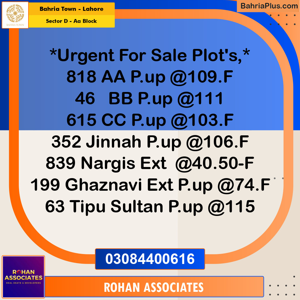 Residential Plot for Sale in Sector D - AA Block -  Bahria Town, Lahore - (BP-179752)