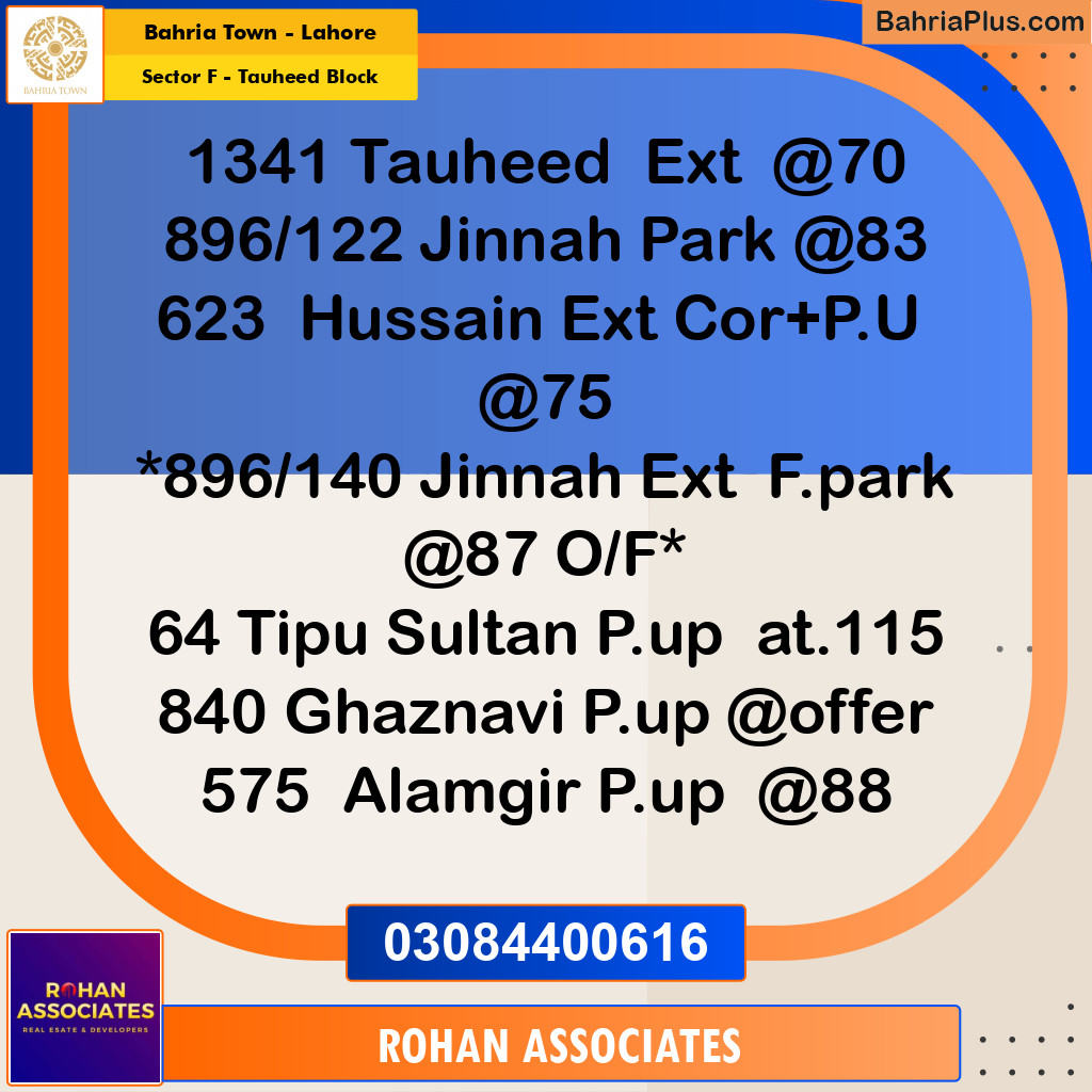 Residential Plot for Sale in Sector F - Tauheed Block -  Bahria Town, Lahore - (BP-179754)
