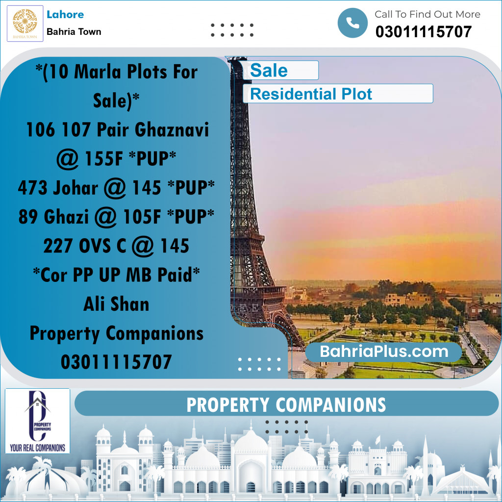 Residential Plot for Sale in Sector F - Ghaznavi Block - Bahria Town, Lahore - (BP-179775)