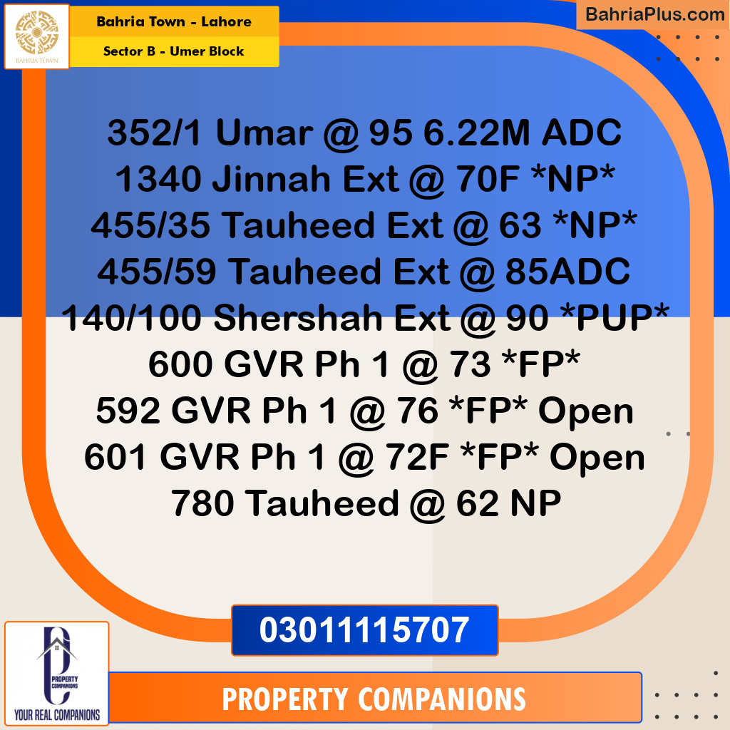 Residential Plot for Sale in Sector B - Umer Block -  Bahria Town, Lahore - (BP-179777)
