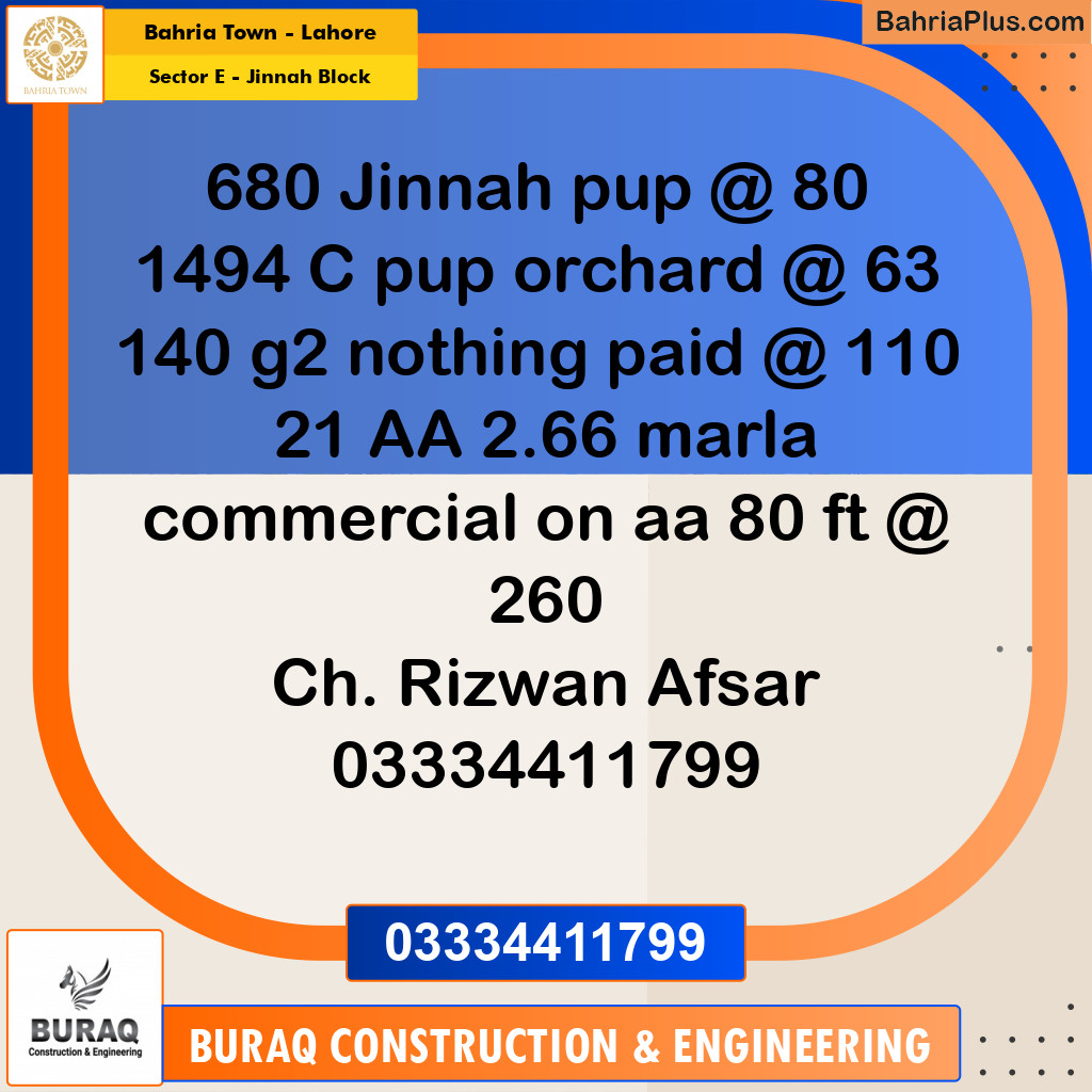 Residential Plot for Sale in Sector E - Jinnah Block -  Bahria Town, Lahore - (BP-179784)