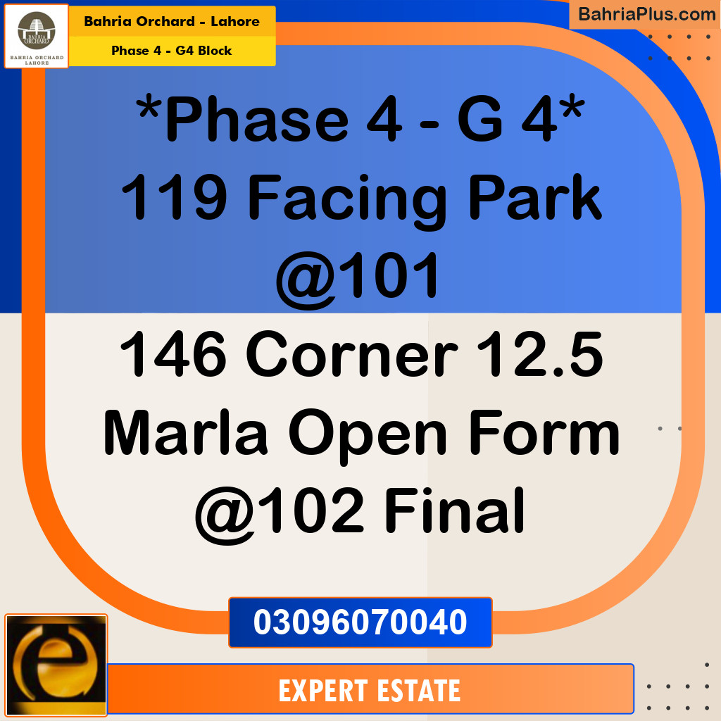 Residential Plot for Sale in Phase 4 - G4 Block - Bahria Orchard, Lahore - (BP-179811)