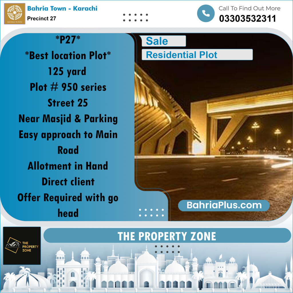 Residential Plot for Sale in Precinct 27 -  Bahria Town, Karachi - (BP-179867)