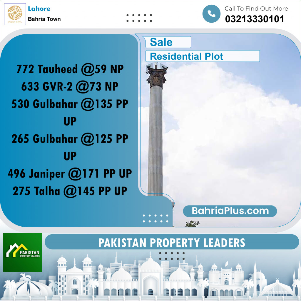 Residential Plot for Sale in Sector F - Tauheed Block - Bahria Town, Lahore - (BP-179882)