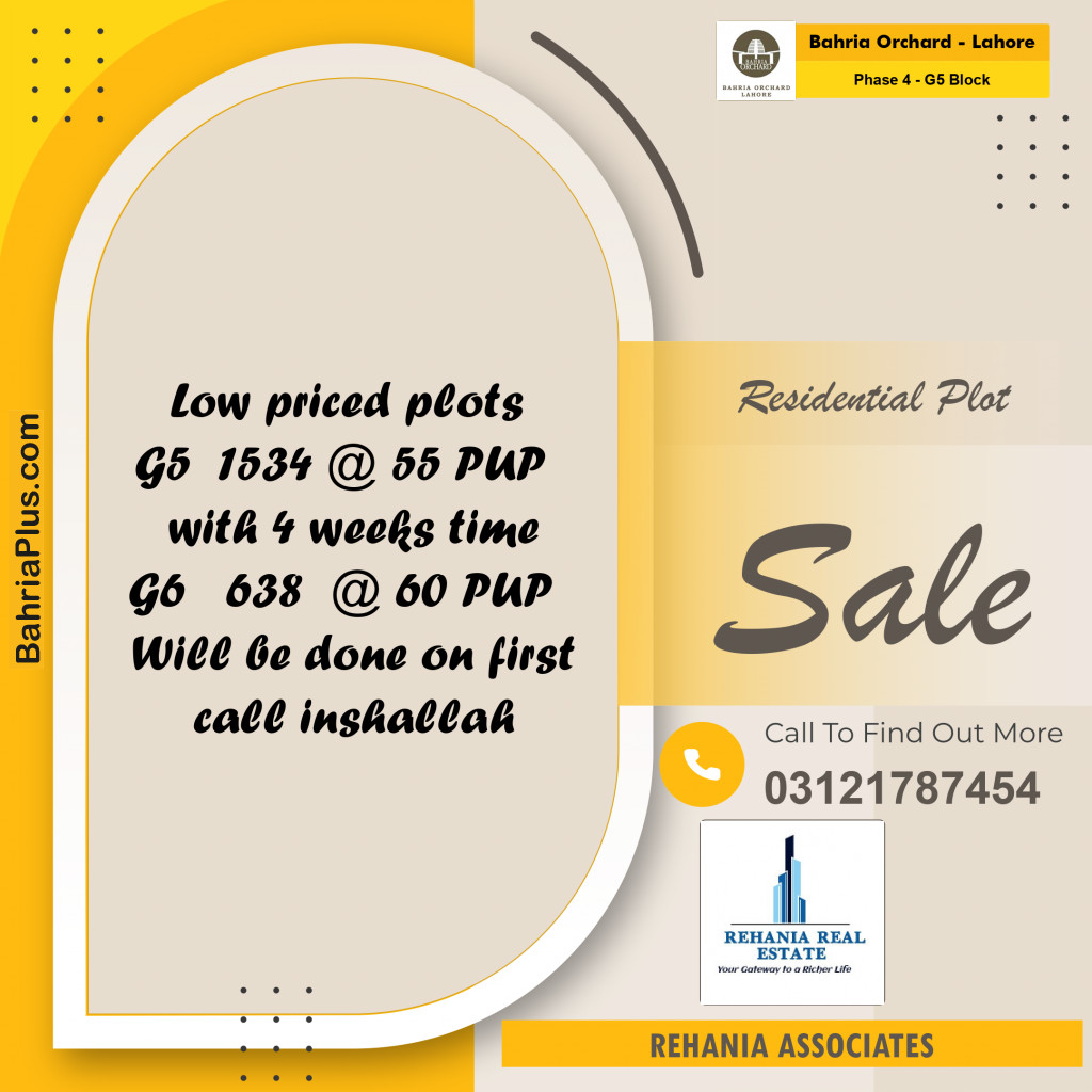 Residential Plot for Sale in Phase 4 - G5 Block -  Bahria Orchard, Lahore - (BP-179886)