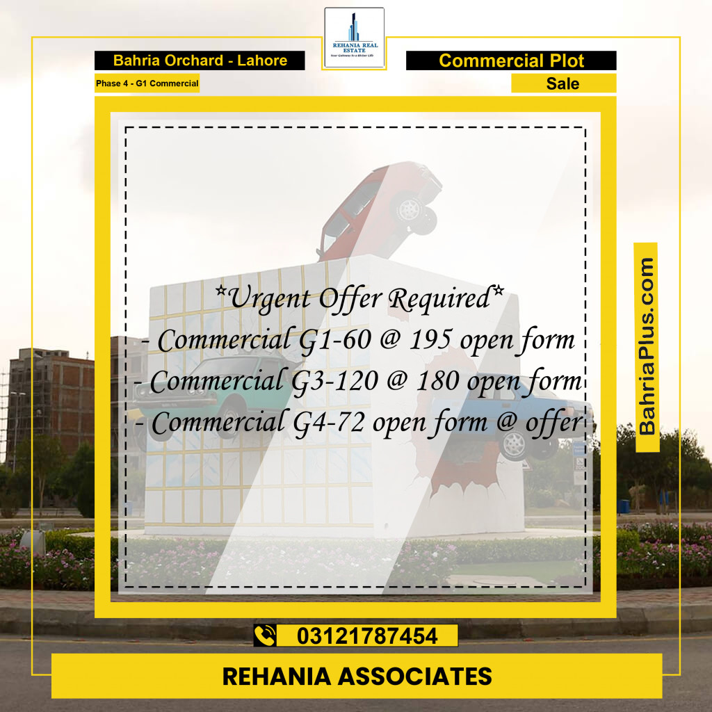 Commercial Plot for Sale in Phase 4 - G1 Commercial -  Bahria Orchard, Lahore - (BP-179888)