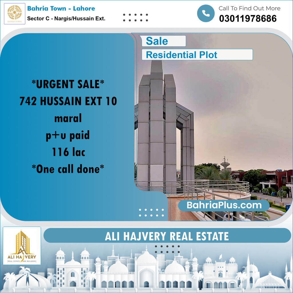 Residential Plot for Sale in Sector C - Nargis/Hussain Ext. -  Bahria Town, Lahore - (BP-179906)