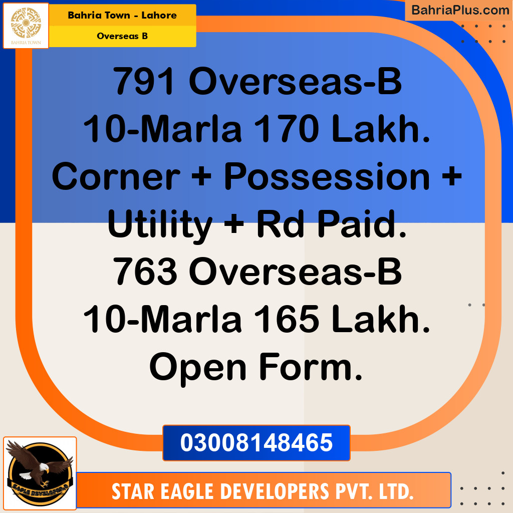 Residential Plot for Sale in Overseas B -  Bahria Town, Lahore - (BP-179926)