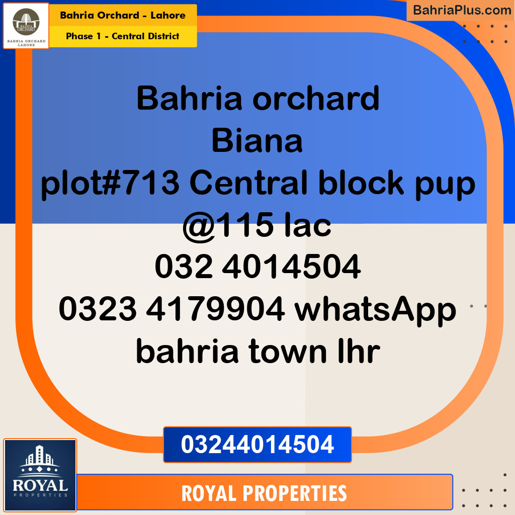 Residential Plot for Sale in Phase 1 - Central District - Bahria Orchard, Lahore - (BP-179943)