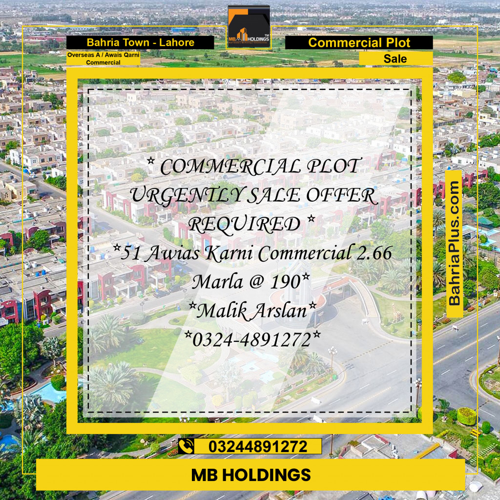 Commercial Plot for Sale in Overseas A / Awais Qarni Commercial -  Bahria Town, Lahore - (BP-179957)