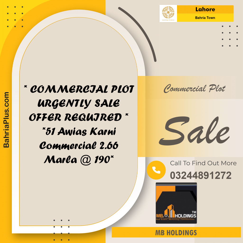 Commercial Plot for Sale in Overseas A / Awais Qarni Commercial -  Bahria Town, Lahore - (BP-179958)