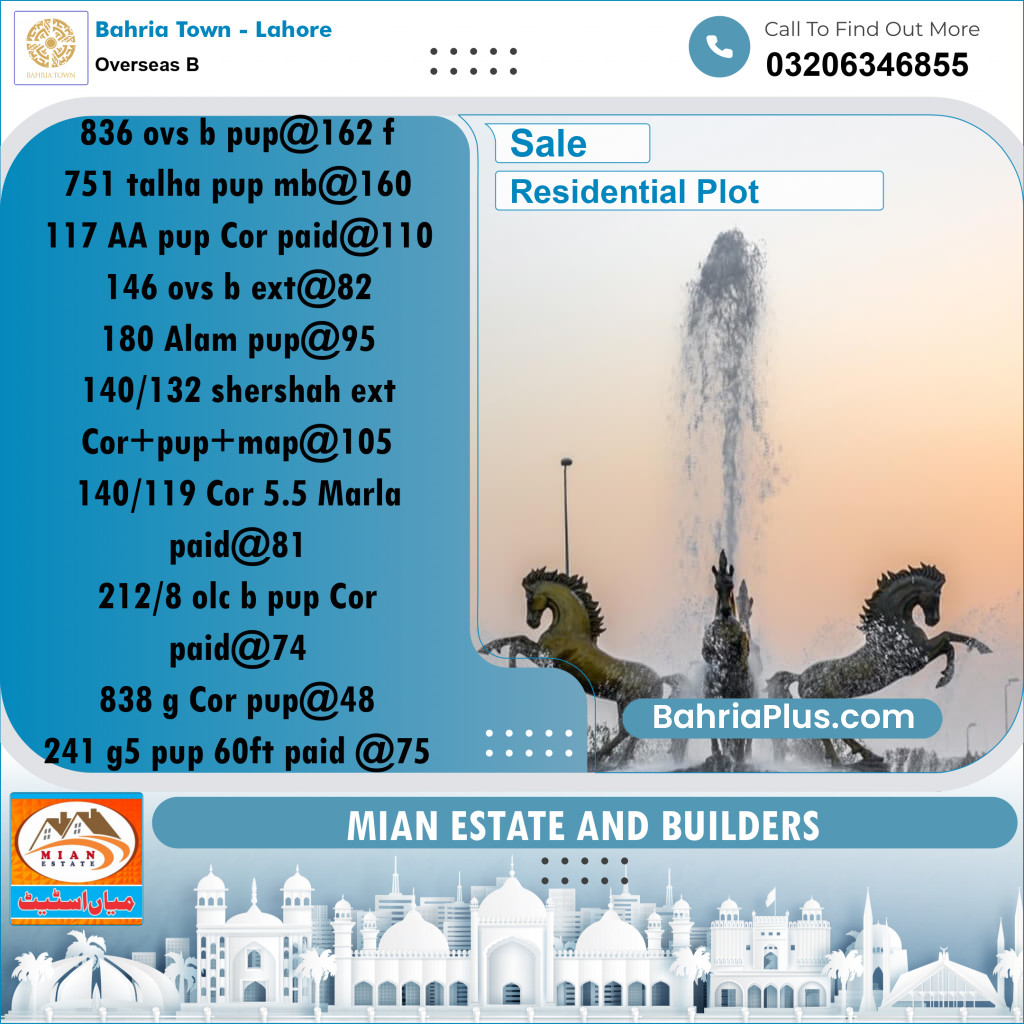 Residential Plot for Sale in Overseas B -  Bahria Town, Lahore - (BP-179960)