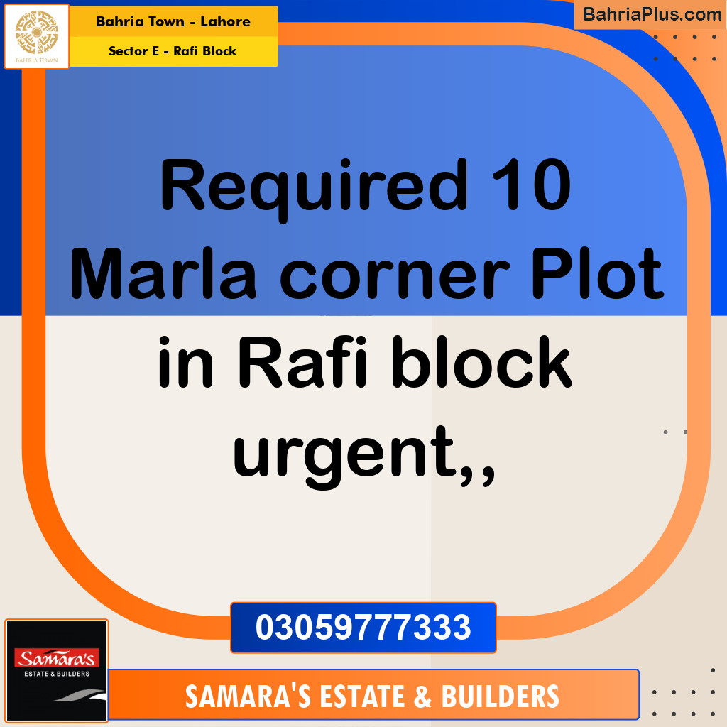 Residential Plot for Sale in Sector E - Rafi Block -  Bahria Town, Lahore - (BP-179974)