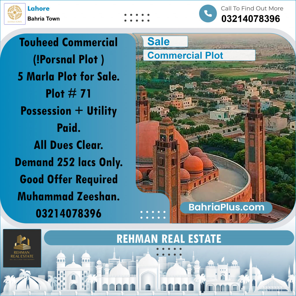 Commercial Plot for Sale in Sector F - Tauheed Commercial -  Bahria Town, Lahore - (BP-179979)