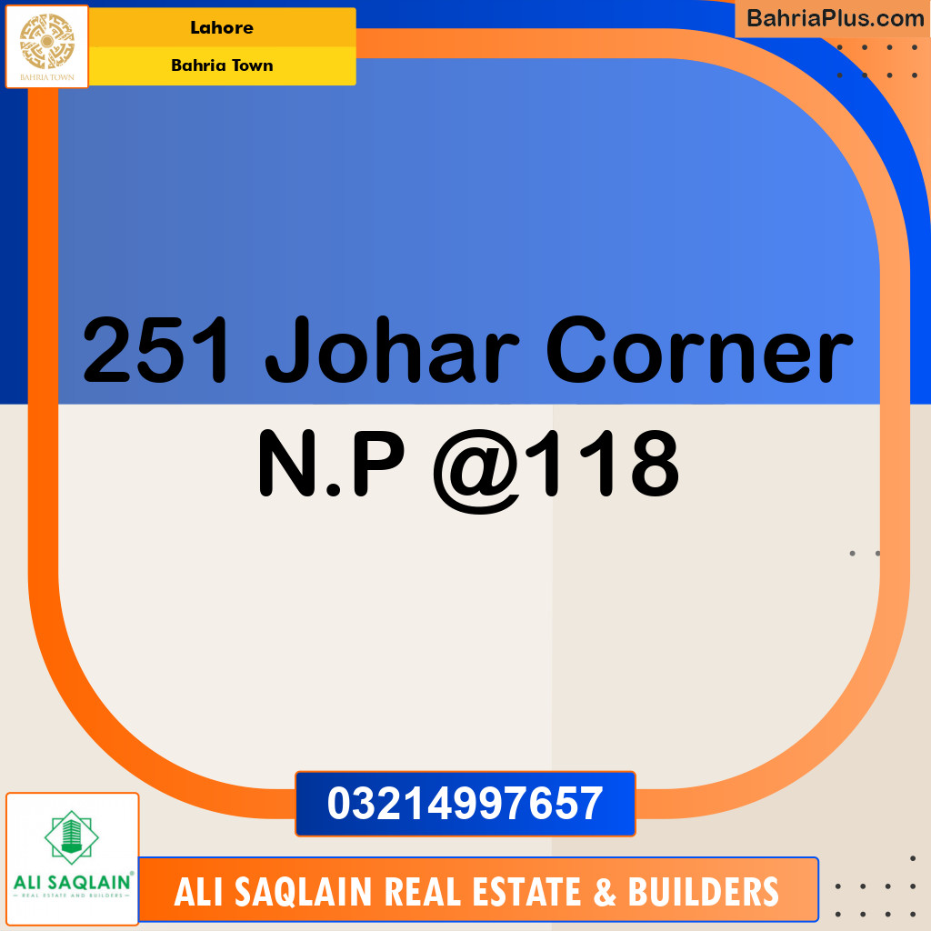 Residential Plot for Sale in Sector E - Johar Block - Bahria Town, Lahore - (BP-180014)