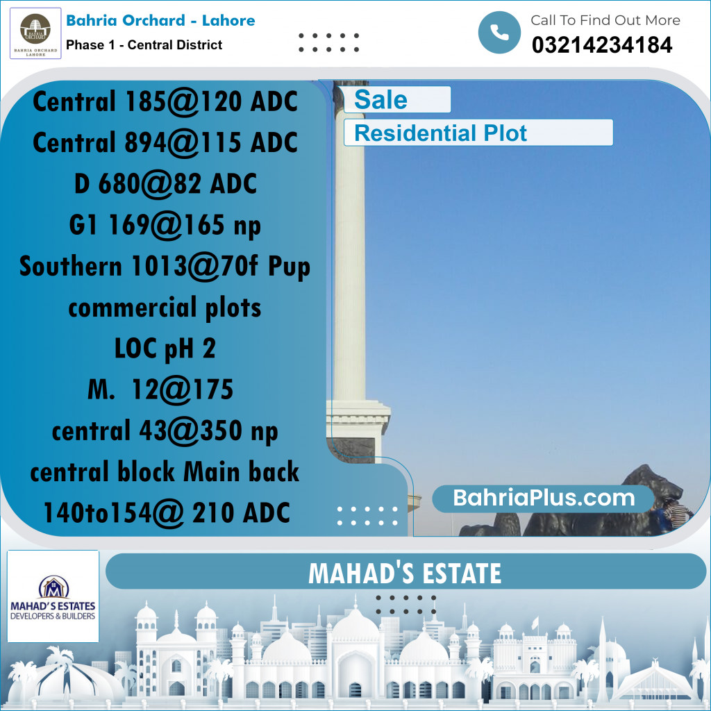 Residential Plot for Sale in Phase 1 - Central District - Bahria Orchard, Lahore - (BP-180130)