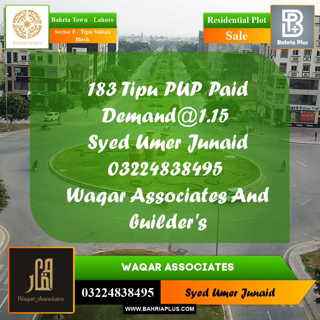 Residential Plot for Sale in Sector F - Tipu Sultan Block -  Bahria Town, Lahore - (BP-180159)