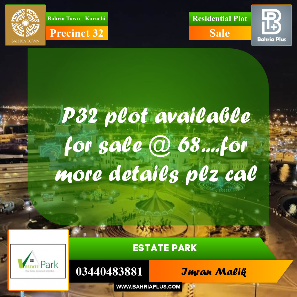 Residential Plot for Sale in Precinct 32 - Bahria Town, Karachi - (BP-180165)