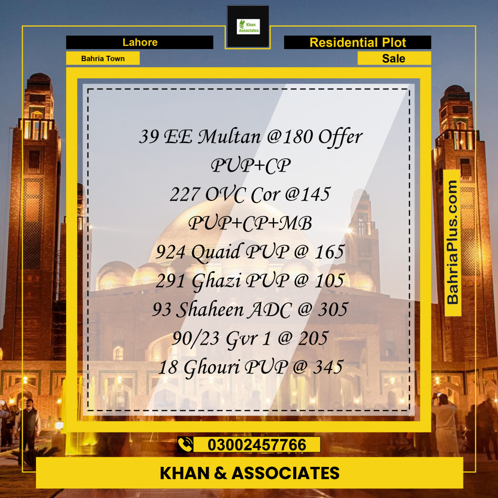 Residential Plot for Sale in Sector D - EE Multan Block -  Bahria Town, Lahore - (BP-180172)
