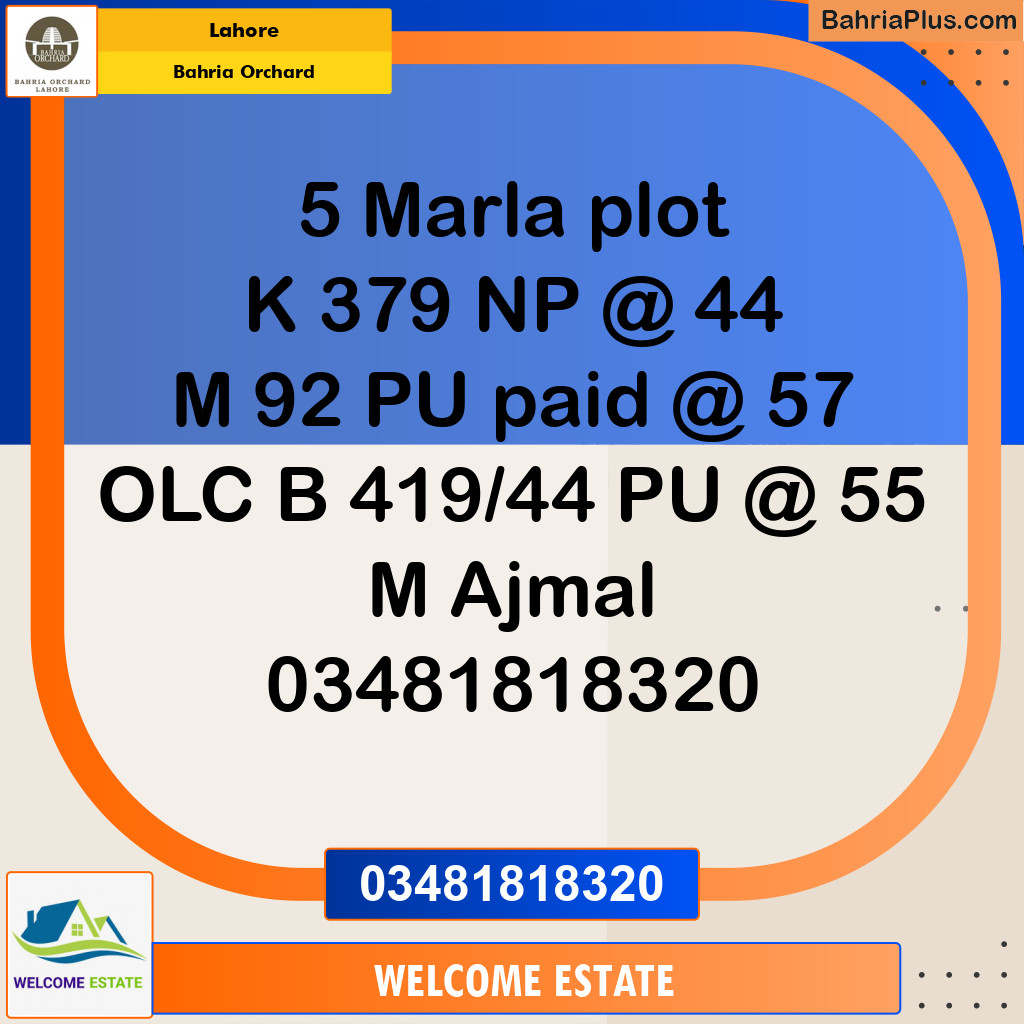 Residential Plot for Sale in Phase 2 - K Block - Bahria Orchard, Lahore - (BP-180202)