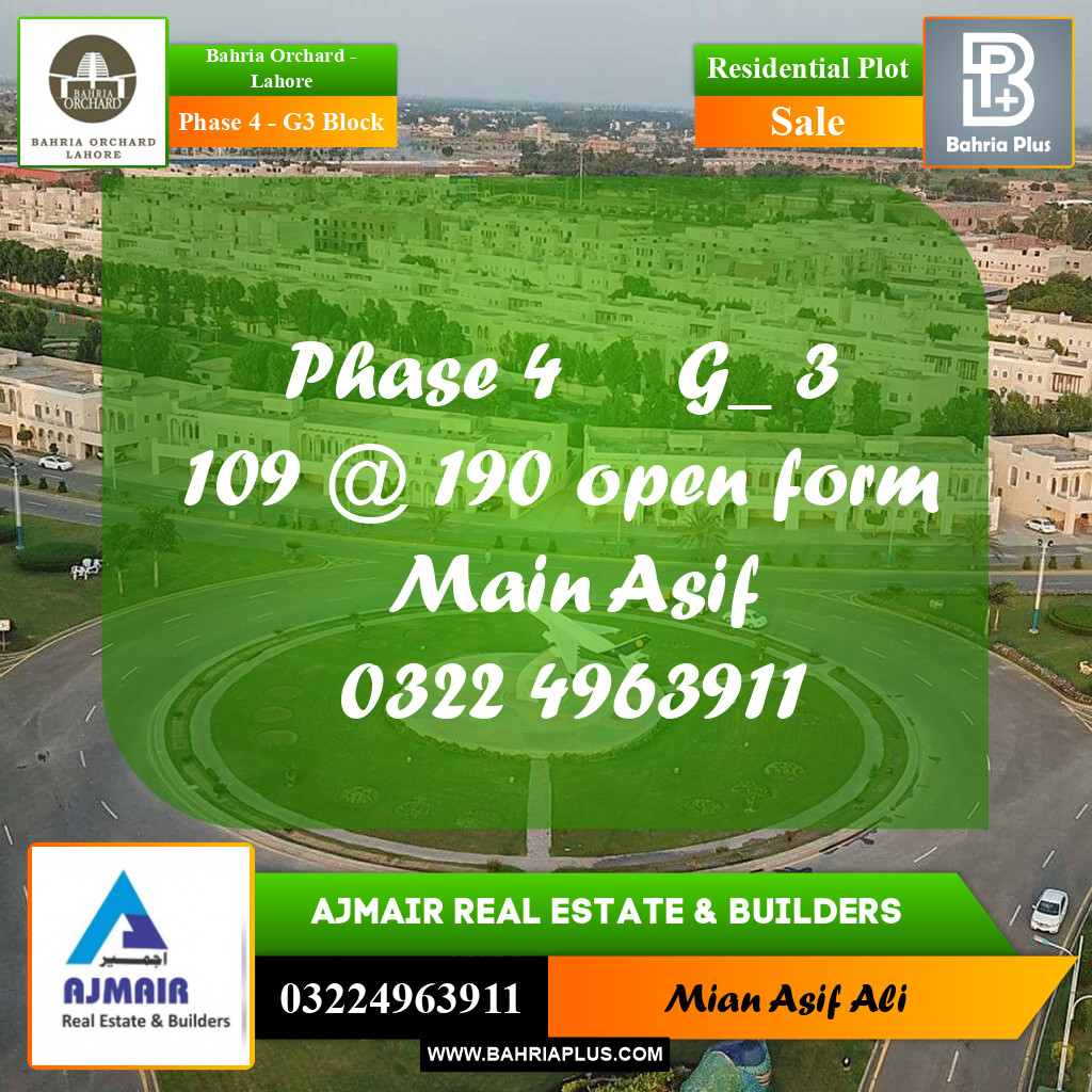 Residential Plot for Sale in Phase 4 - G3 Block -  Bahria Orchard, Lahore - (BP-180205)