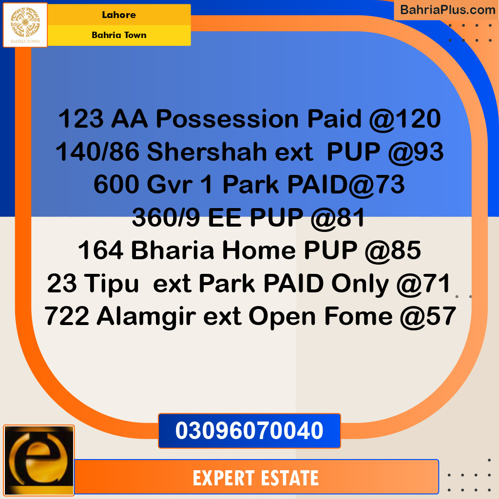 Residential Plot for Sale in Sector D - AA Block -  Bahria Town, Lahore - (BP-180234)