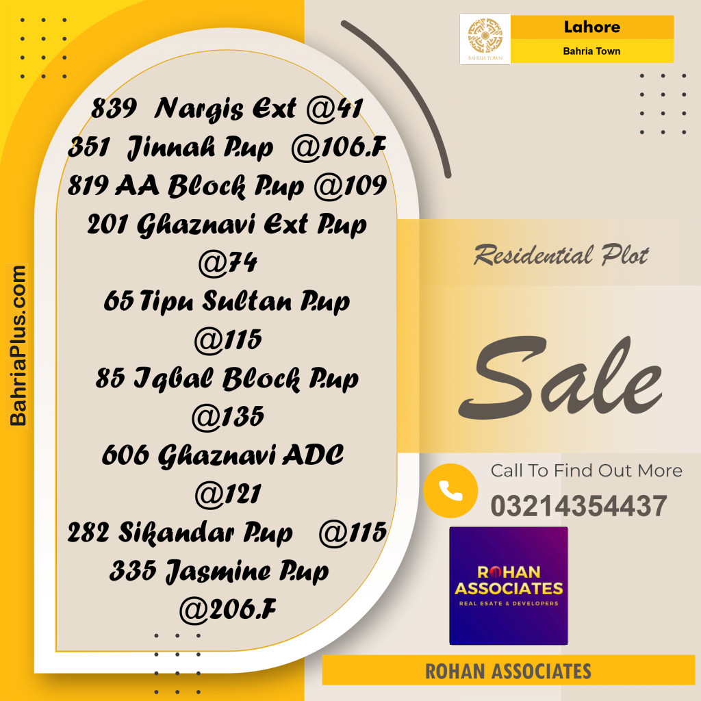 Residential Plot for Sale in Sector C - Nargis/Hussain Ext. - Bahria Town, Lahore - (BP-180263)