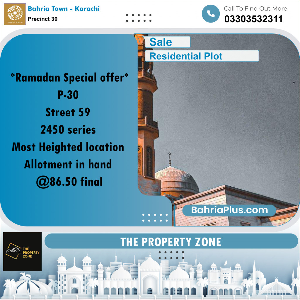 250 Sq. Yards Residential Plot for Sale in Precinct 30 -  Bahria Town, Karachi - (BP-180271)