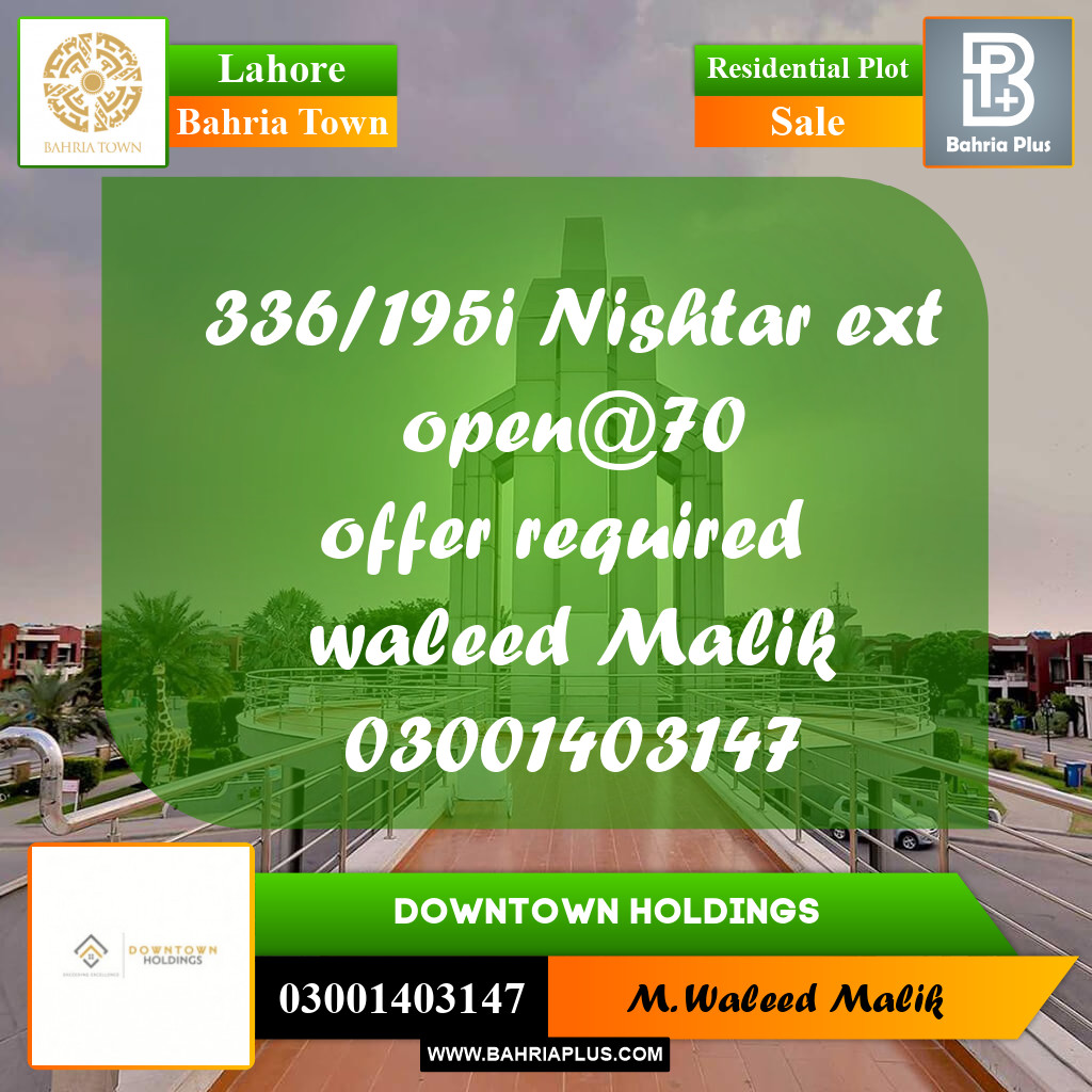 Residential Plot for Sale in Sector E - Nishtar Block -  Bahria Town, Lahore - (BP-180284)