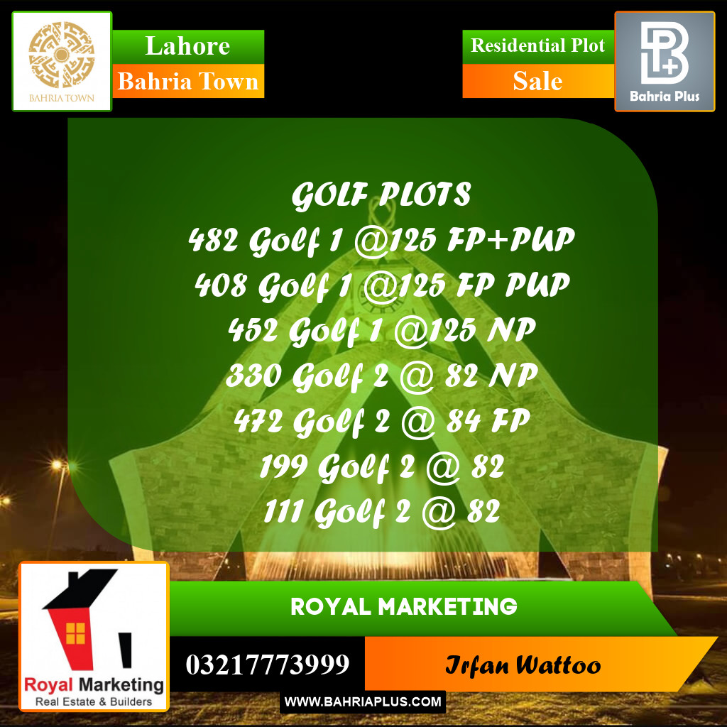 Residential Plot for Sale in Golf Phase 1 -  Bahria Town, Lahore - (BP-180287)