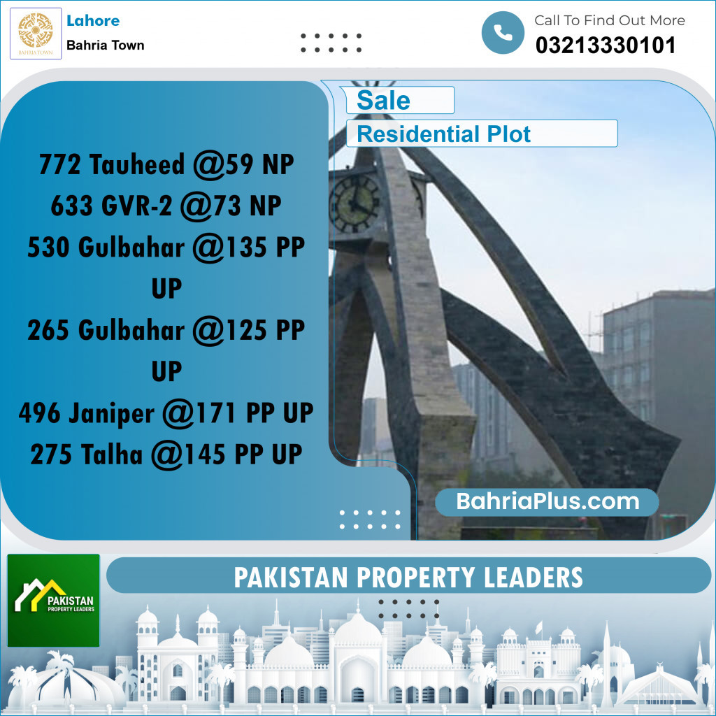 Residential Plot for Sale in Sector F - Tauheed Block -  Bahria Town, Lahore - (BP-180313)